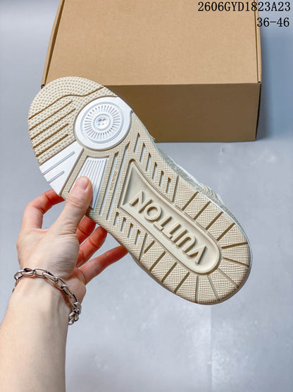 Louis Vuitton Trainer Low Sneakers in White and Beige