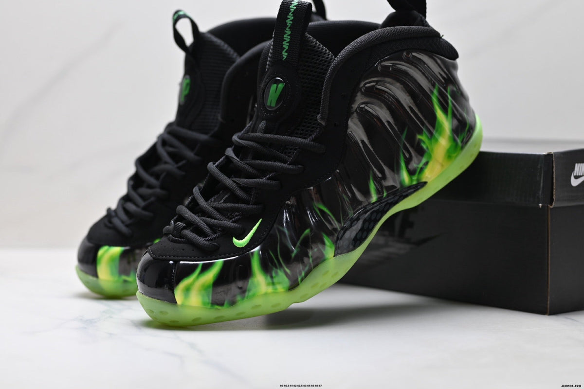 Nike Penny Hardaway Foamposite Sneakers, Black and Volt Green
