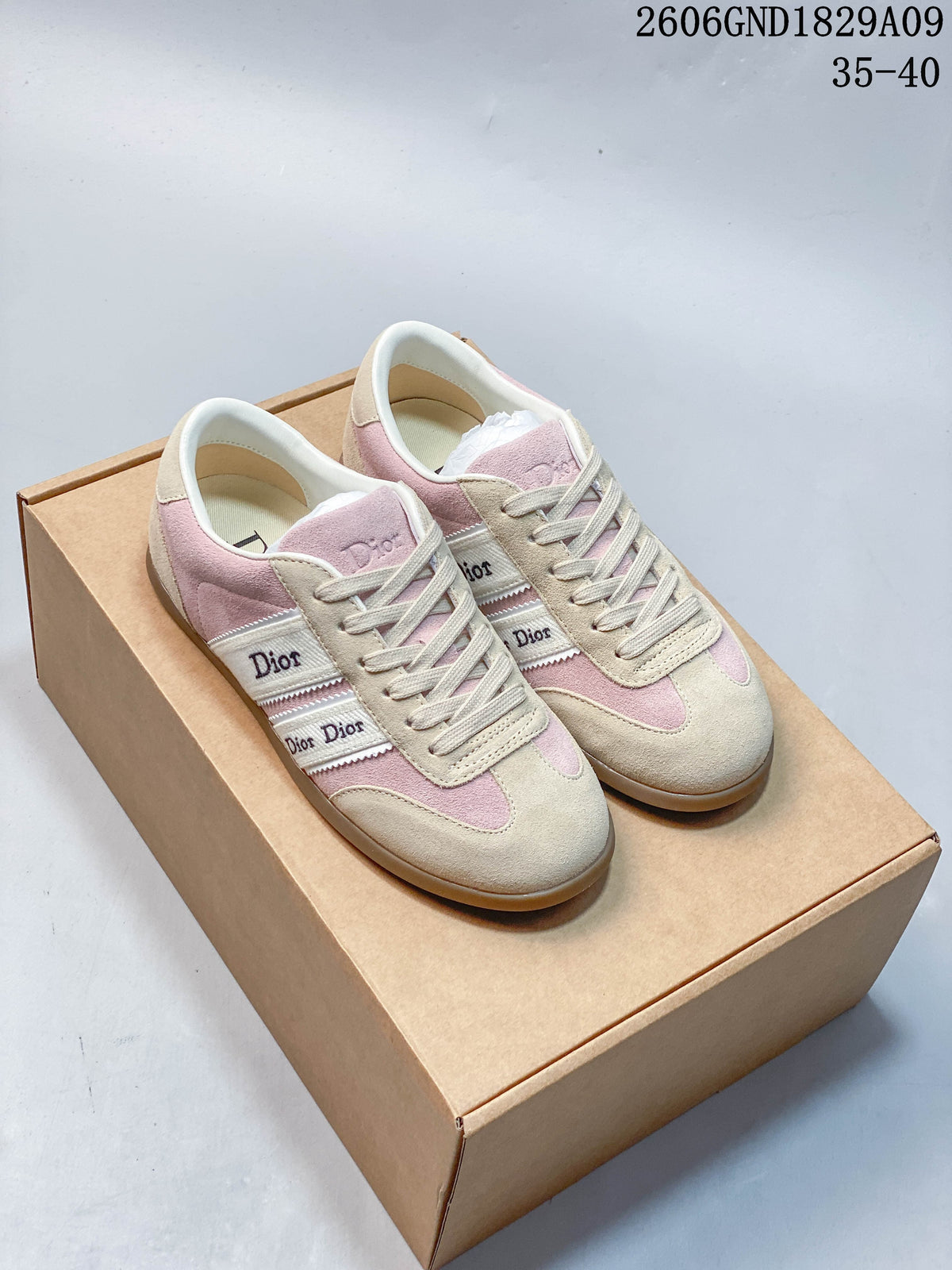 Dior Ribbon Pink and Beige Low-Top Sneakers