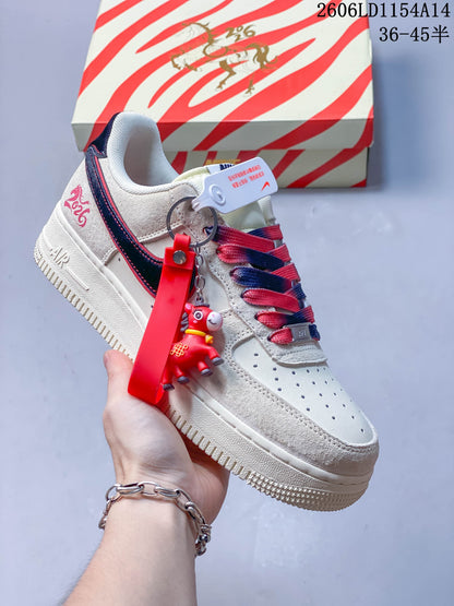 Nike Air Force 1 '07 Low Sneakers in Cream, Red and Navy