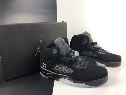Pair of black high-top sneakers shown from a front three-quarter angle.