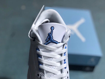 Close-up of the Jordan logo on the tongue and white laces