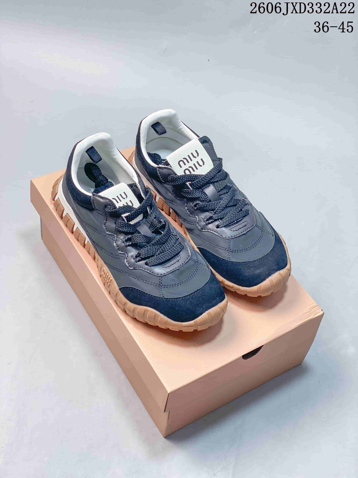 Miu Miu Tyre Low-Top Sneakers in Gray and Navy