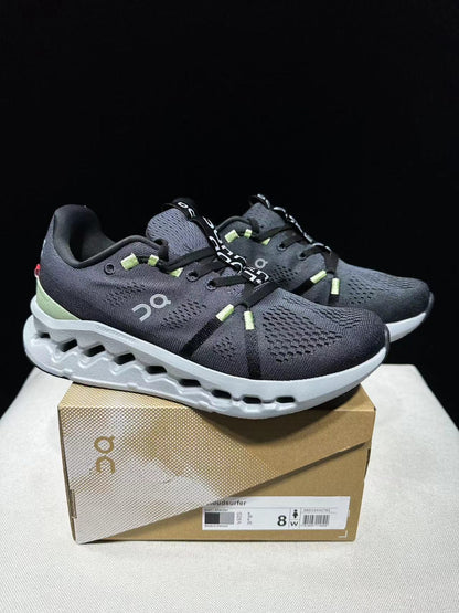 On Cloudsurfer Running Shoes in Black and Glacier