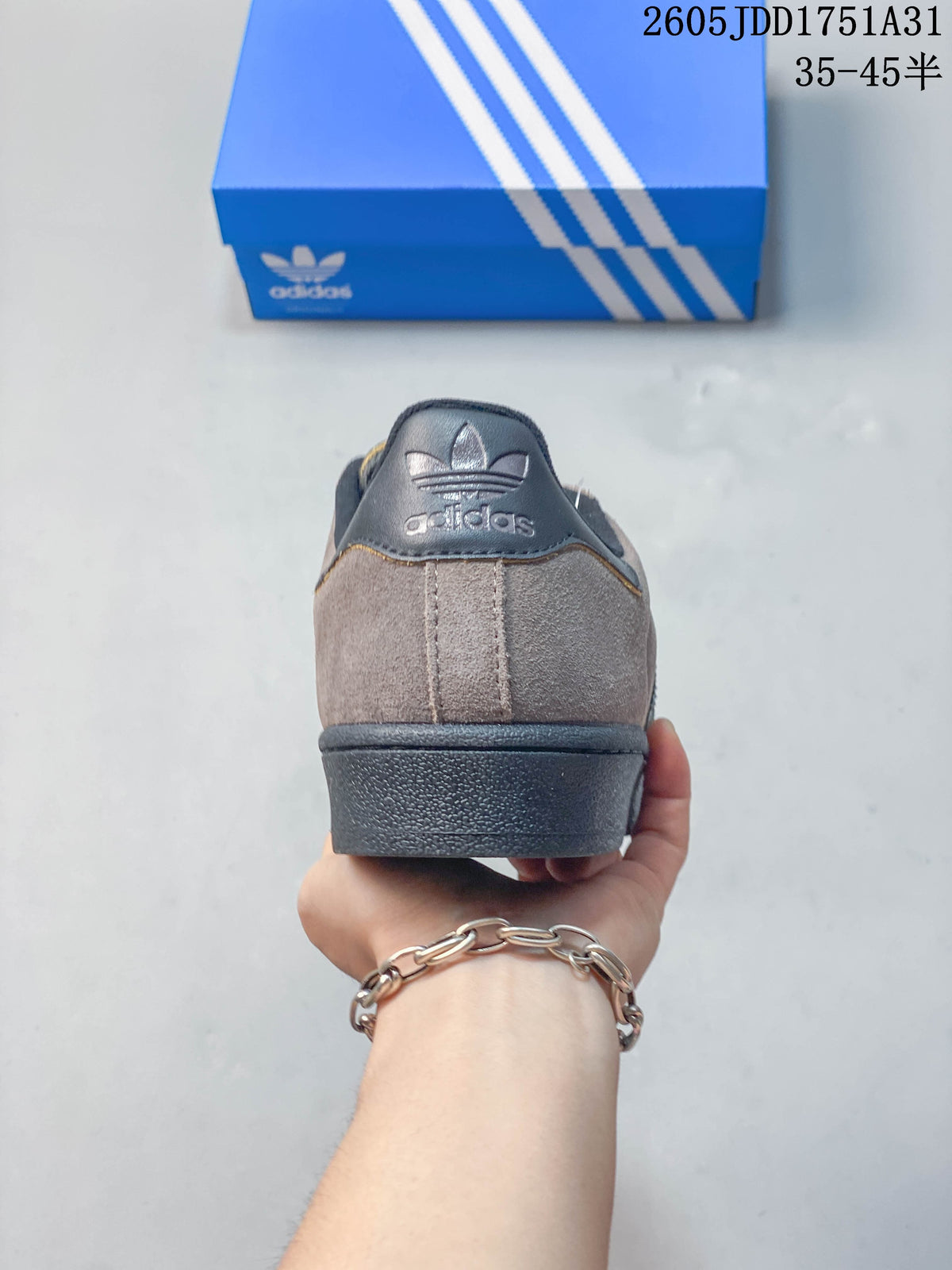 Adidas Superstar Shell-Toe Sneakers in Taupe and Charcoal