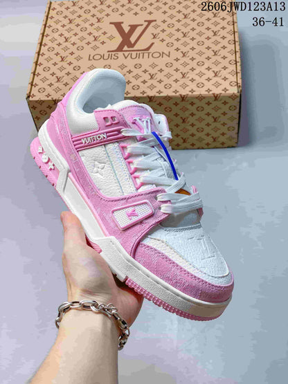 Louis Vuitton Trainer Low-Top Sneakers in Pink and White