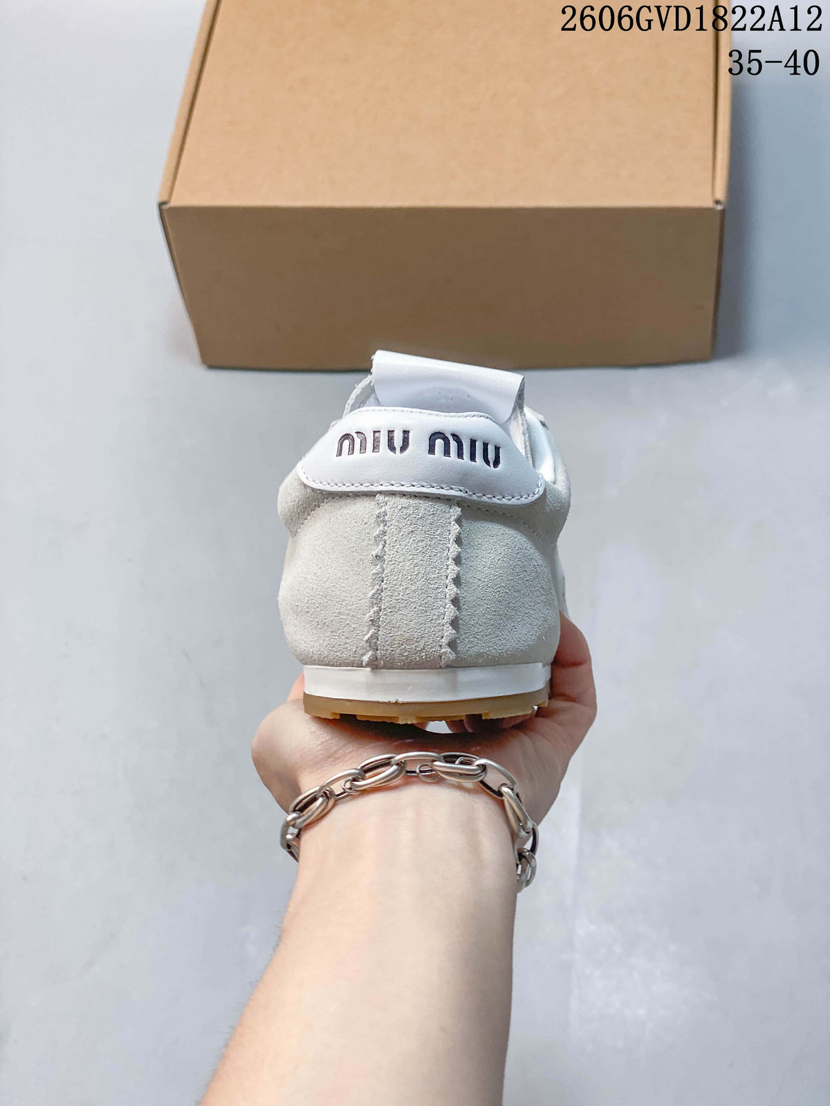 Miu Miu Suede-Look Low-Top Sneakers in White