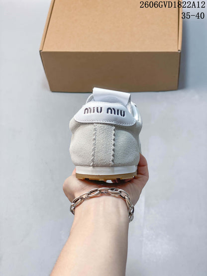 Miu Miu Suede-Look Low-Top Sneakers in White