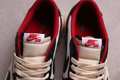 Top view showing red padded collars, cream laces, and tongue labels with Air branding.