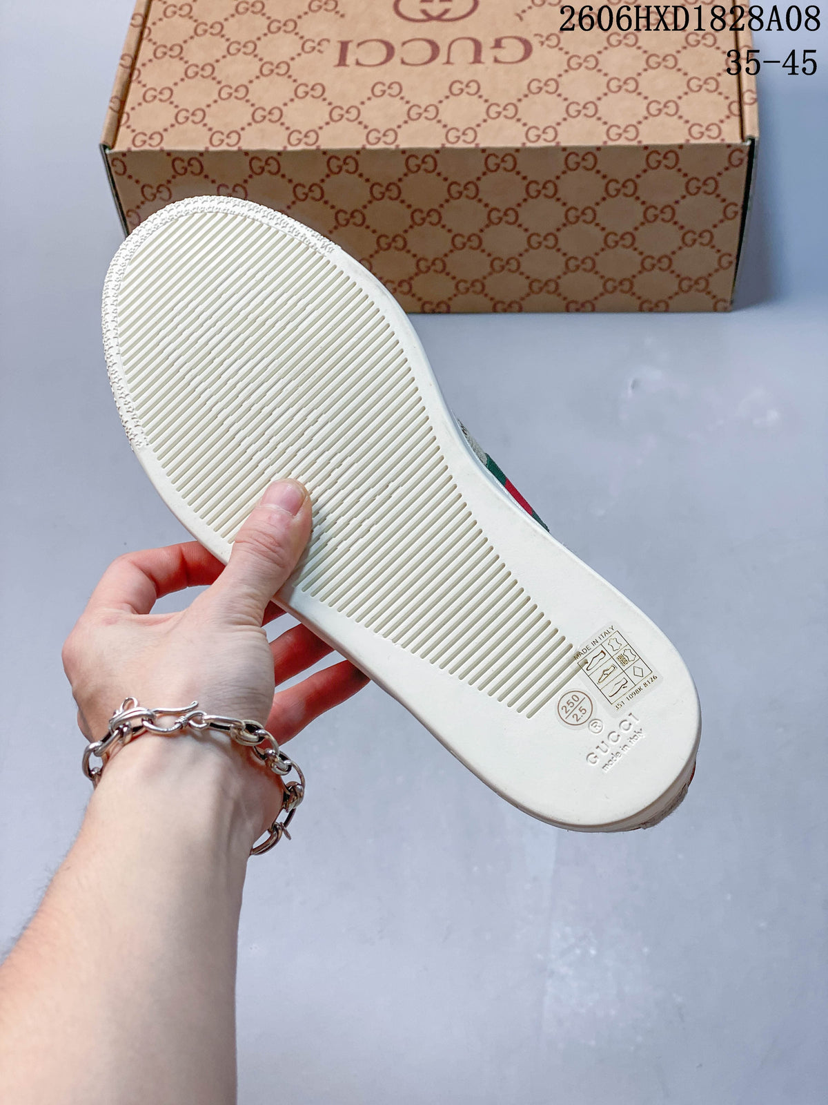 Gucci GG Canvas Low-Top Sneakers with Green-Red Stripe