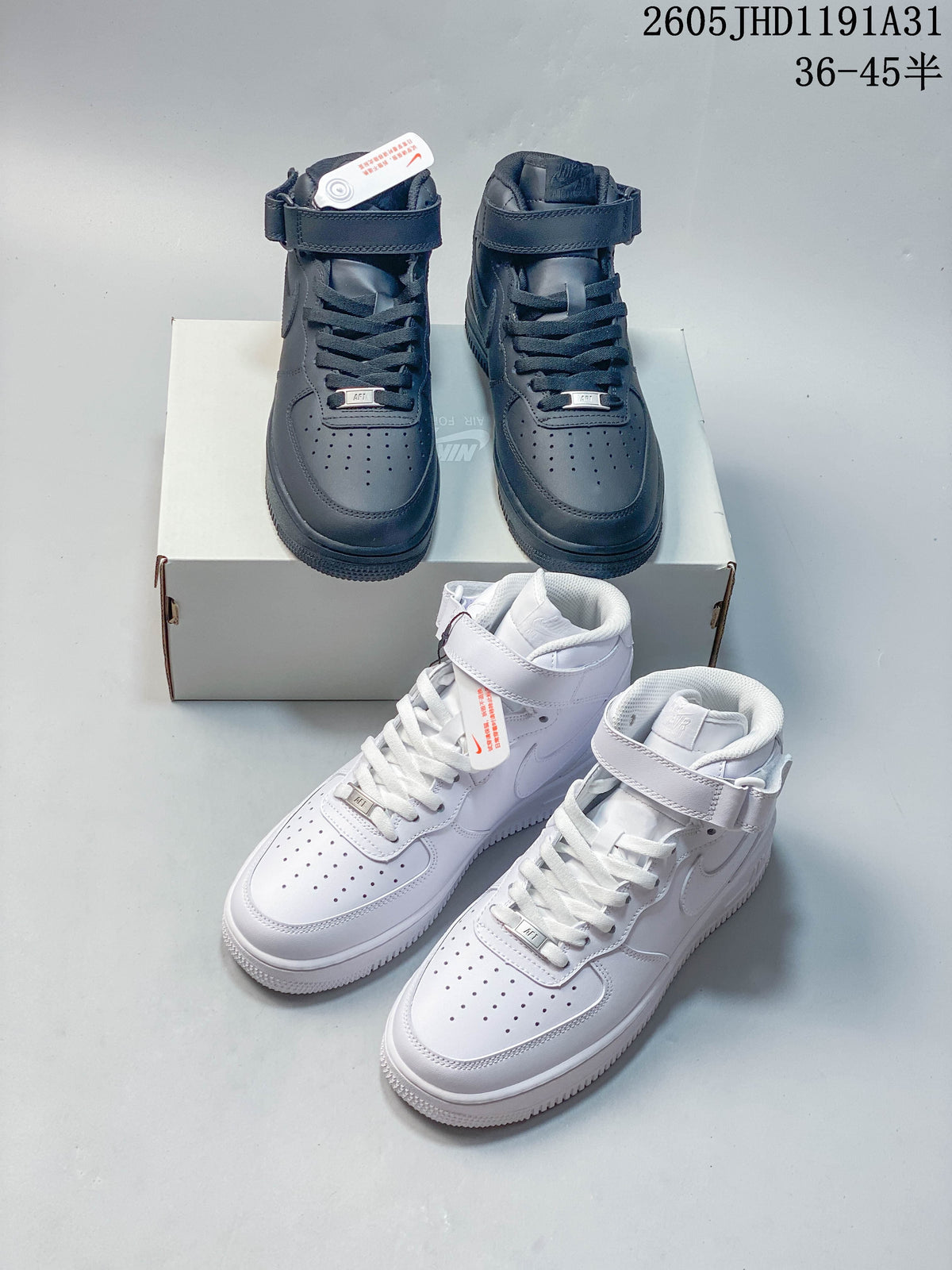 Nike Air Force 1 Strap High-Top Sneakers, White and Navy