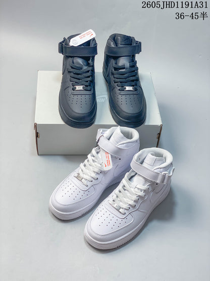 Nike Air Force 1 Strap High-Top Sneakers, White and Navy