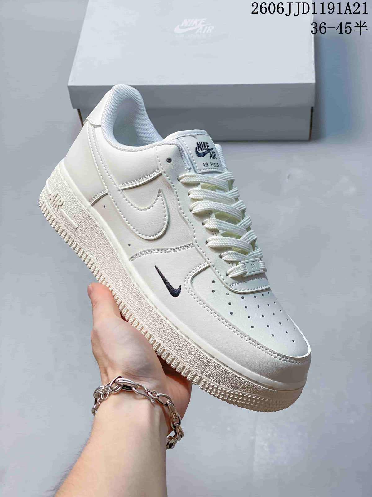 Nike Air Force 1 Low White Sneakers with Black Mini Swoosh