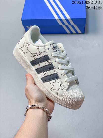 Adidas Superstar White Sneakers with Black Stripes