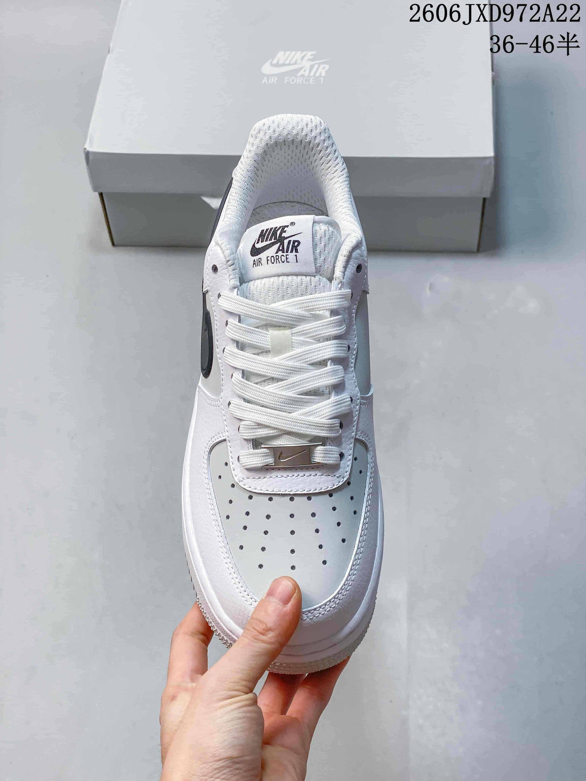 Nike Air Force 1 ’07 Low White Sneakers with Dark Swoosh