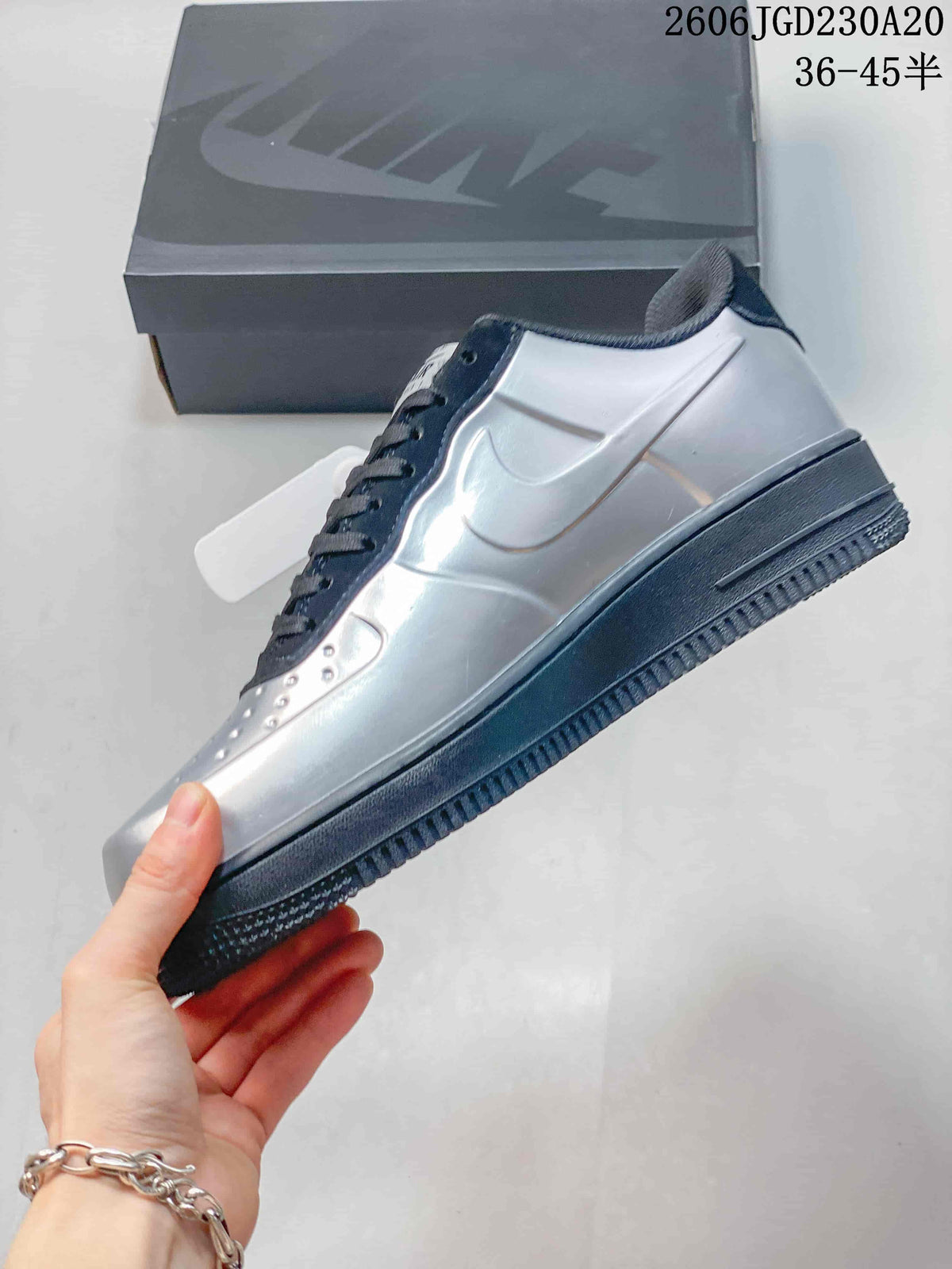 Nike Air Force 1 Low Silver and Navy Sneakers
