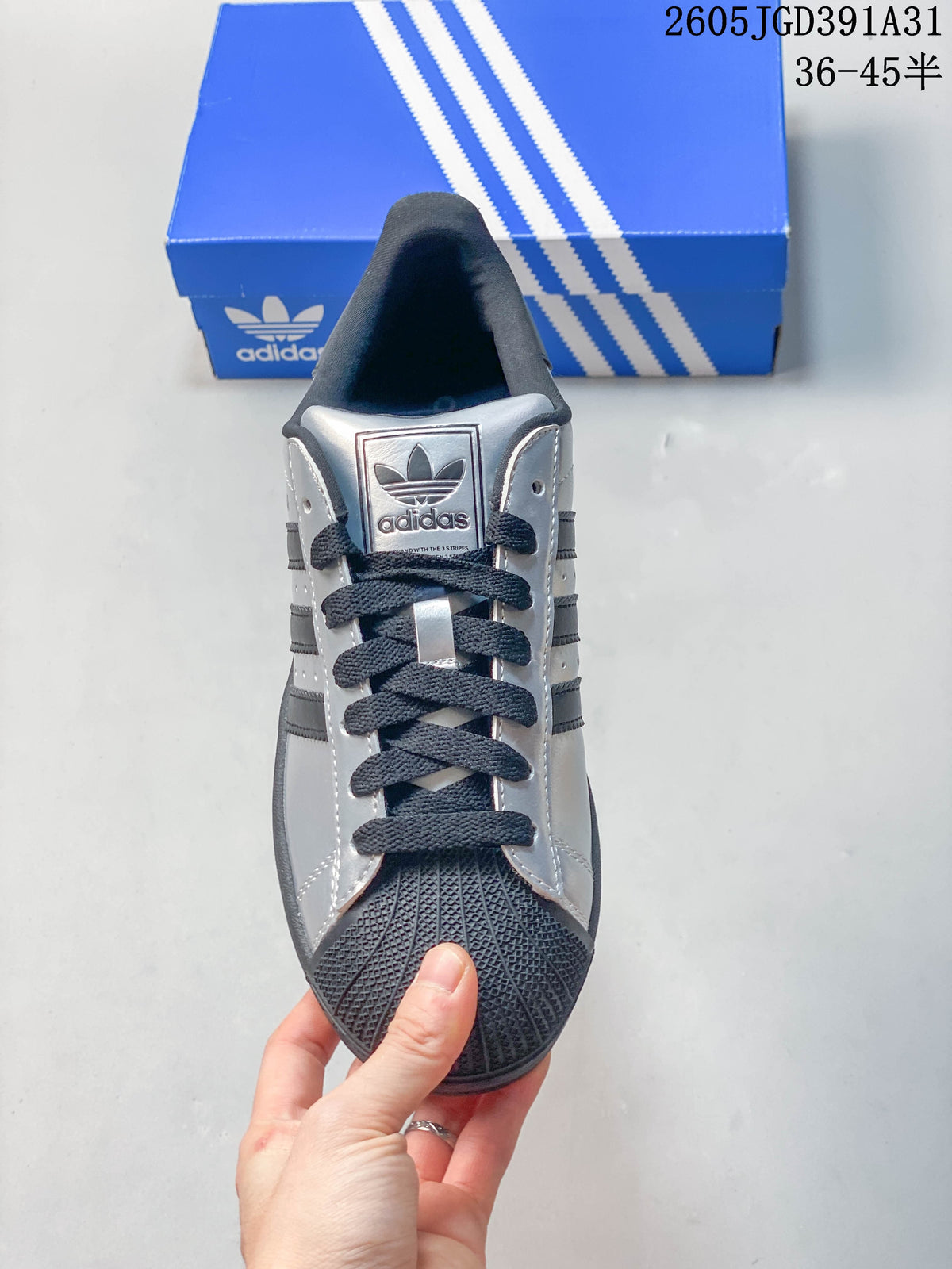 Adidas Superstar Silver Metallic Shell-Toe Sneakers