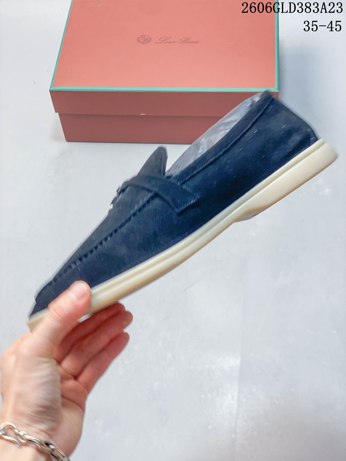 Loro Piana Lock Loafers, Navy, 2606GLD383A23