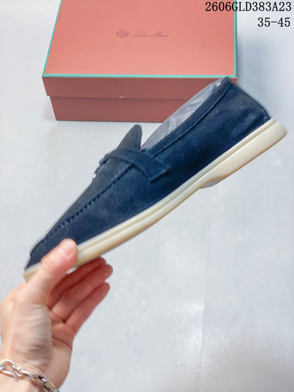 Loro Piana Lock Loafers, Navy, 2606GLD383A23