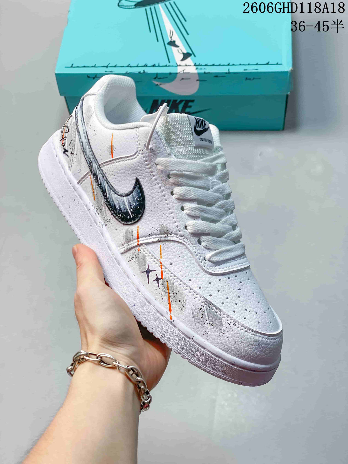 Nike Court Vision Low DIY Custom White Sneakers