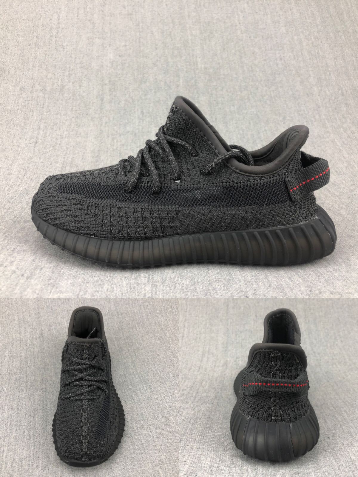 Side and rear views showing the black upper, lacing, ribbed sole, and heel pull tab.