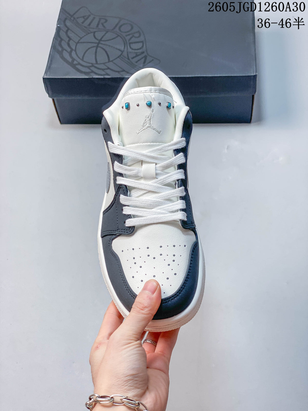 Air Jordan 1 Low White, Blue and Gray Sneakers