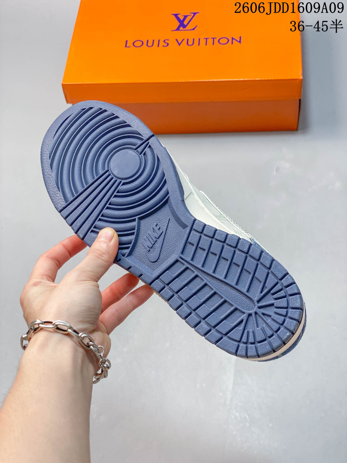 Nike SB Dunk Low Sneakers in Cream and Blue Denim Print