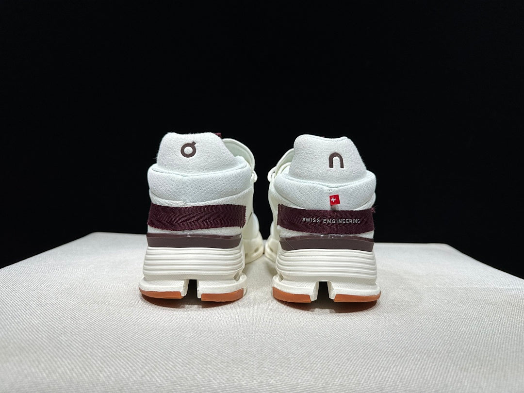 On Cloudnova 2 Sneakers, White and Burgundy