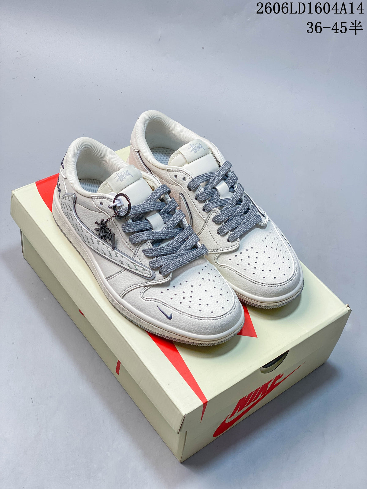 Travis Scott x Jordan 1 Low Sneakers in Ivory and Gray