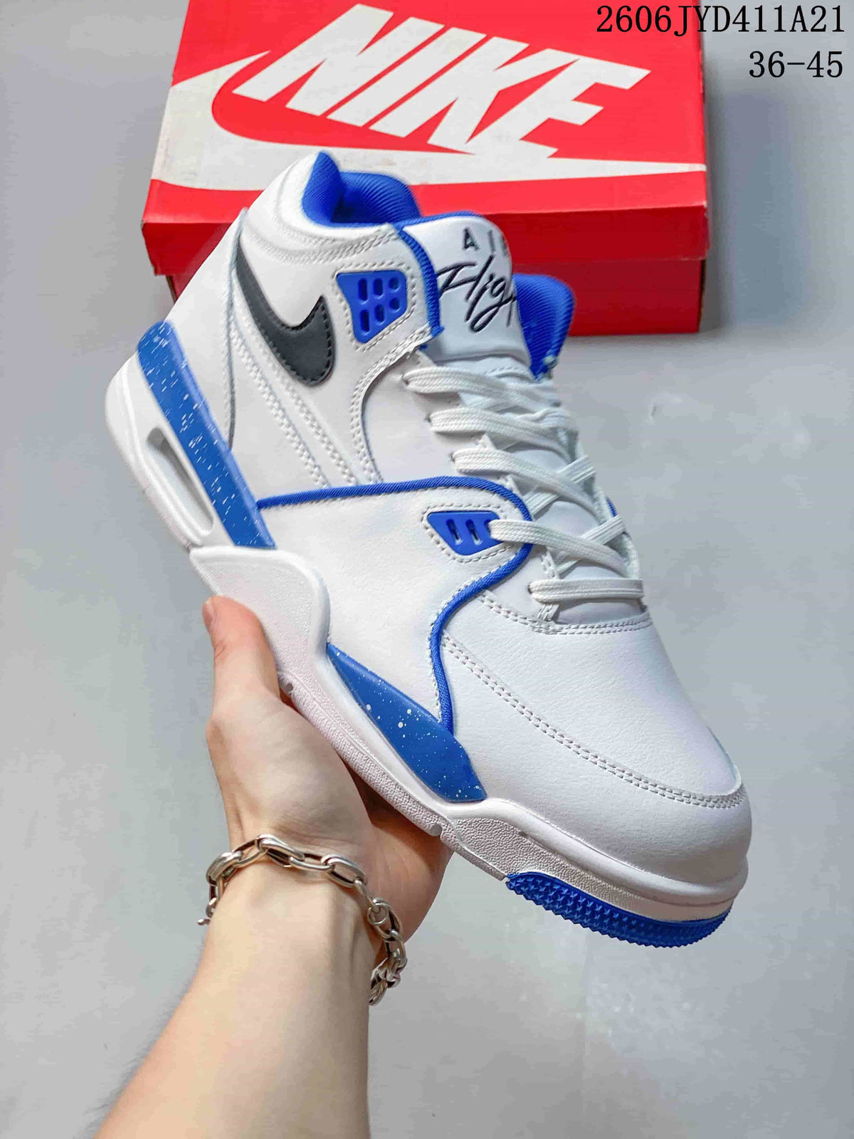 Nike Flight Legacy Mid-Top Basketball Shoes, White and Blue