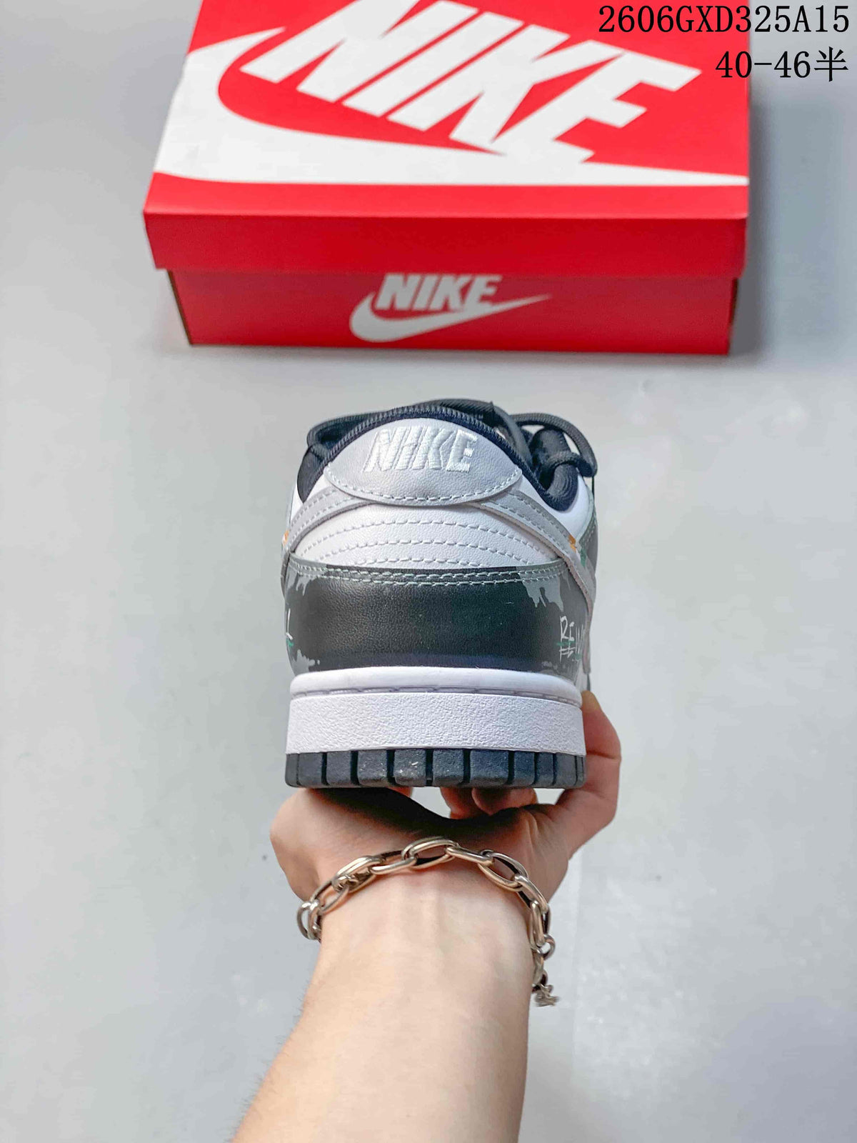 Nike Dunk Low Retro DIY Custom Sneakers in Gray and White