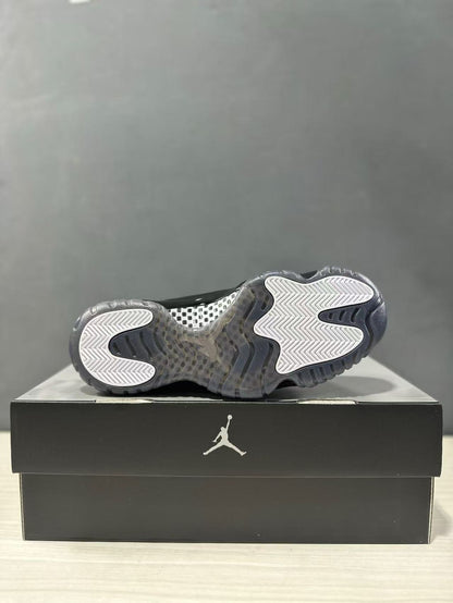 Bottom view of the sneaker showing the translucent gray outsole and white-and-gray traction pattern.