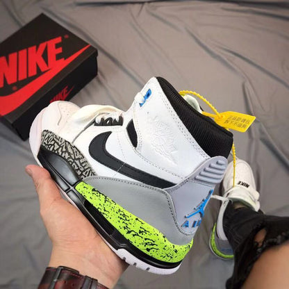 Close side and heel view showing gray and bright green panels