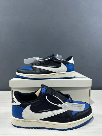 Close side view highlighting the white Swoosh, black panels, blue heel, and printed midsole detail.