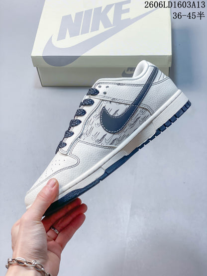 Nike Dunk Low Supreme-Style Sneakers in Cream and Navy