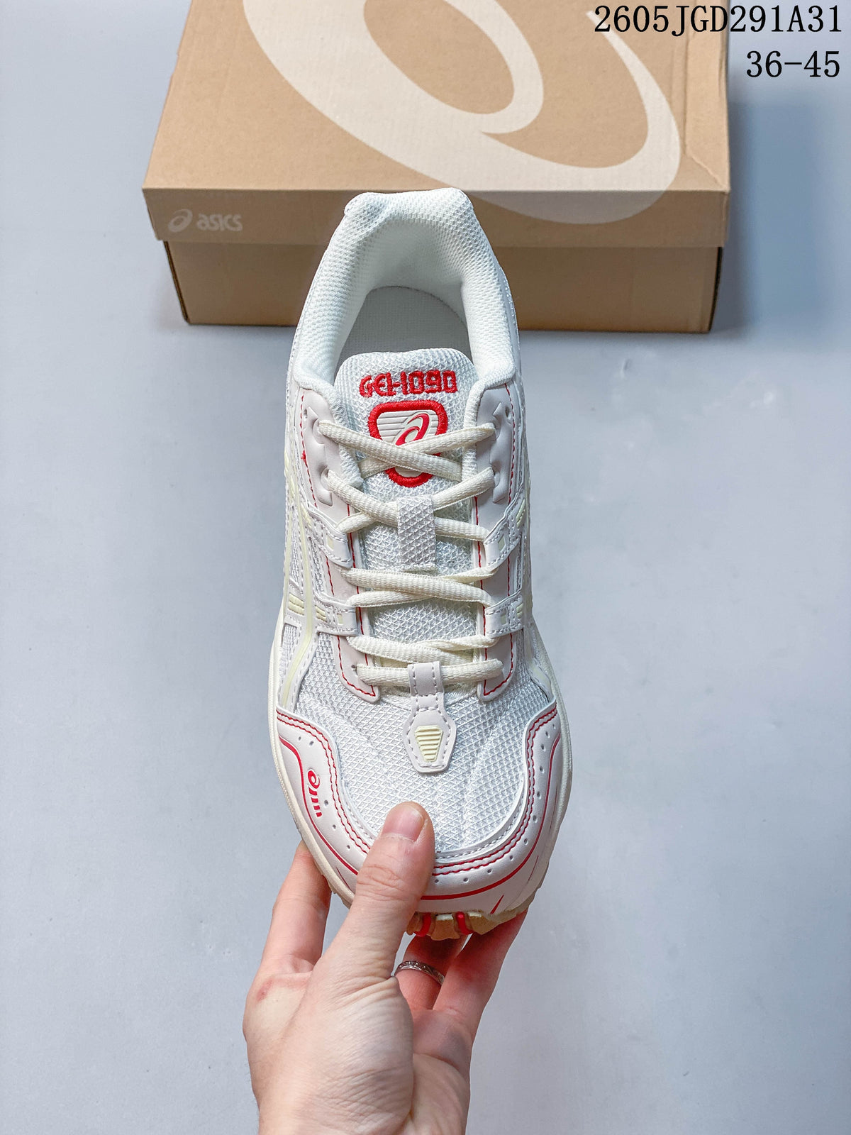 ASICS Unisex White and Red Mesh Sneakers