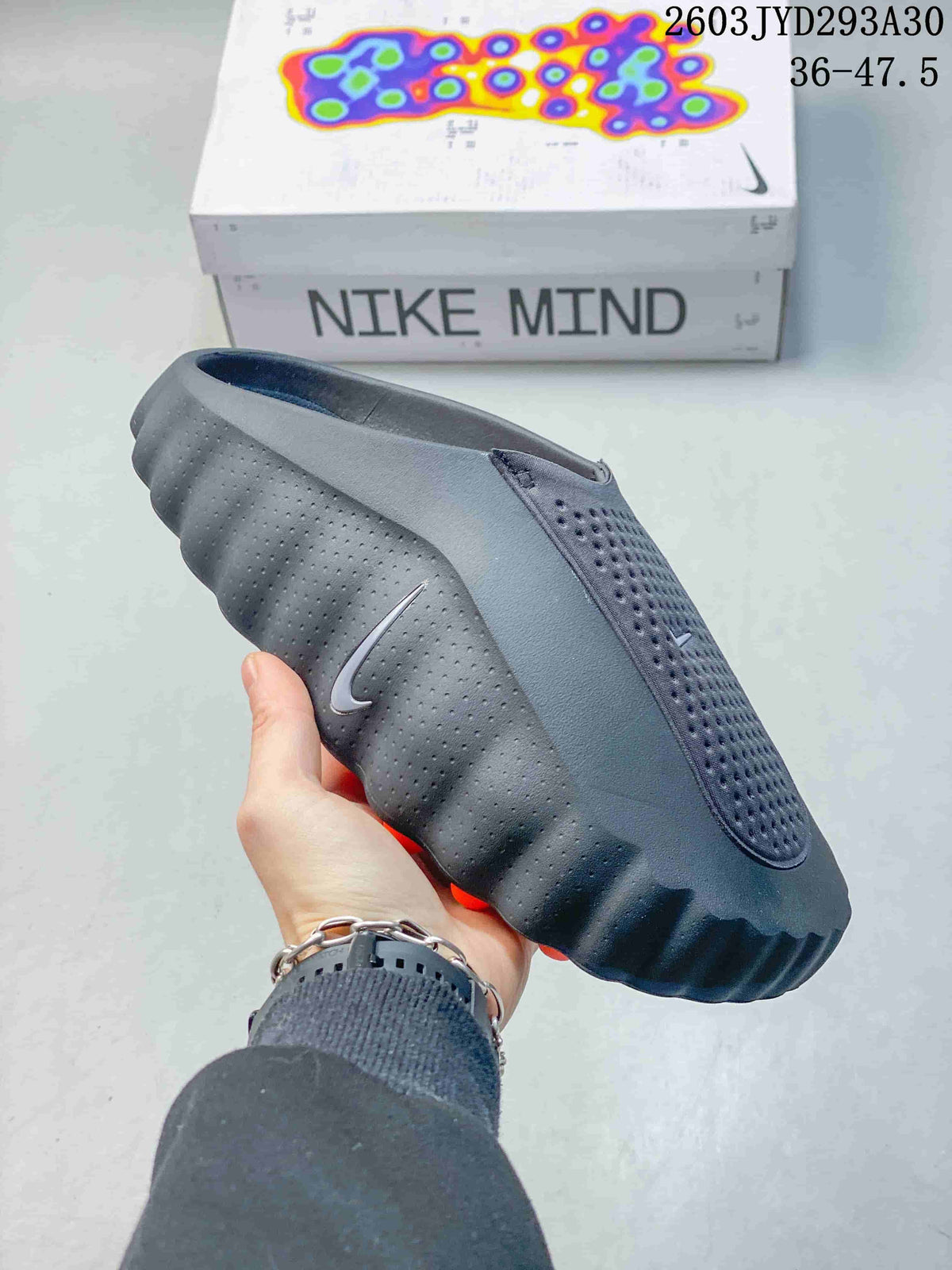 Nike Mind 001 Recovery Slides in Dark Gray and Orange