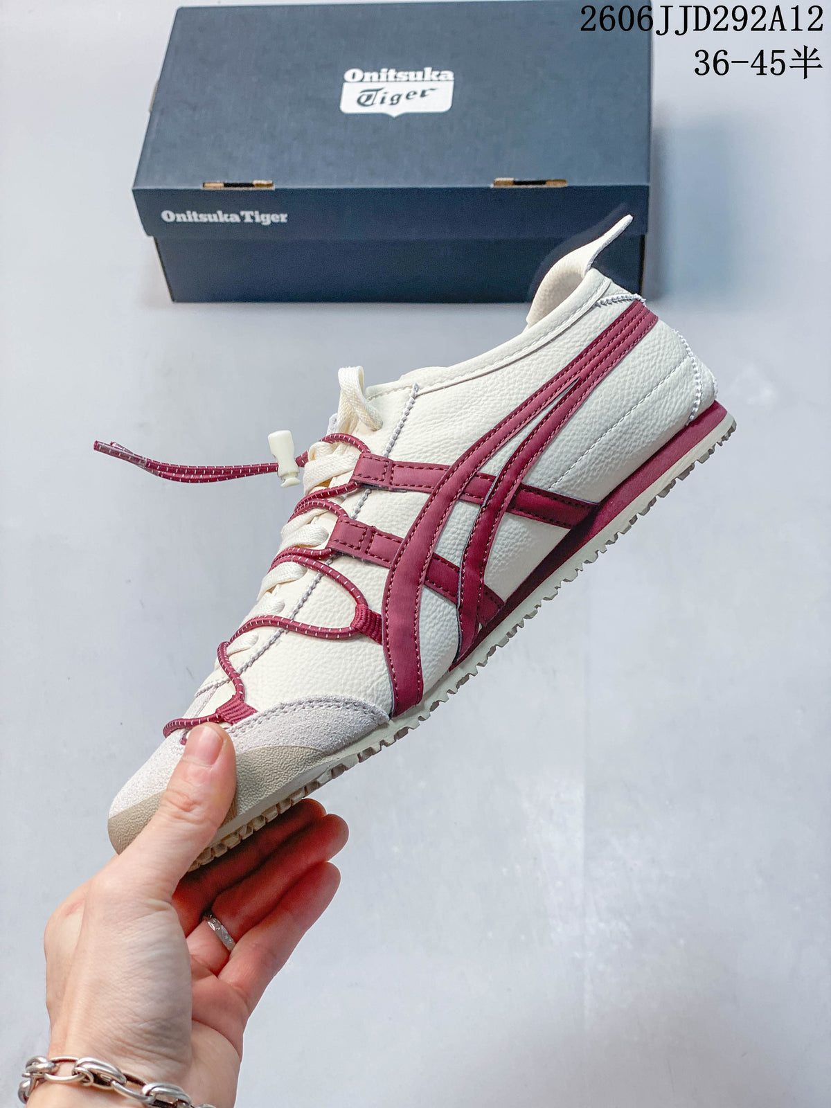 Onitsuka Tiger Mexico 66 Deluxe Sneakers in Cream and Burgundy