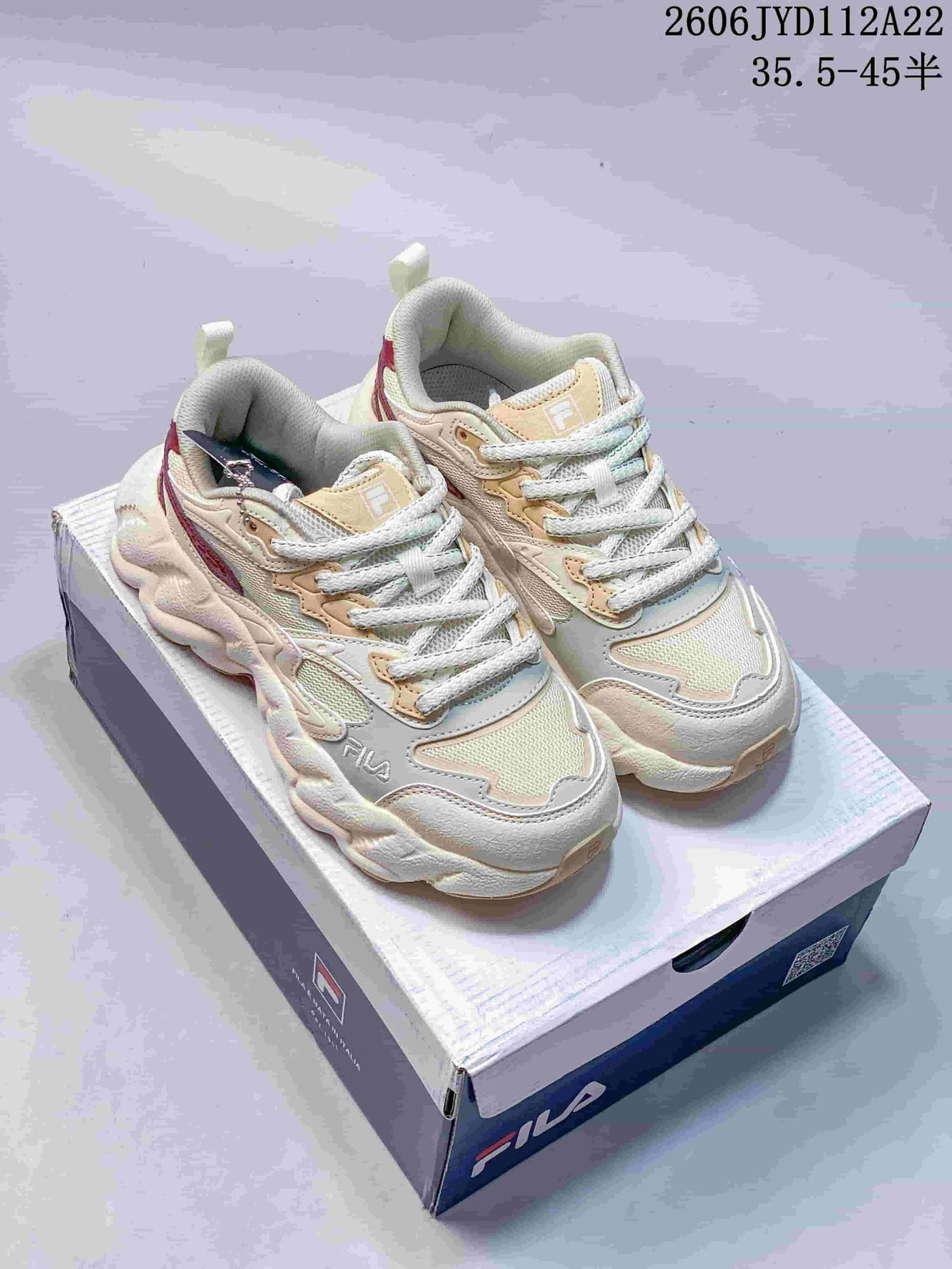 FILA 612520ASUOI Retro Lace-Up Sneakers, Cream and Burgundy