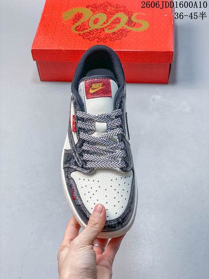 Travis Scott x Jordan 1 Low Stüssy-Style Sneakers, Grey Red