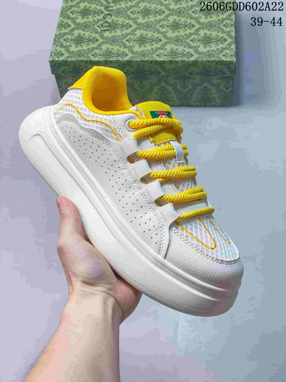 Dior White and Yellow Lace-Up Sneakers 2606GDD602A22