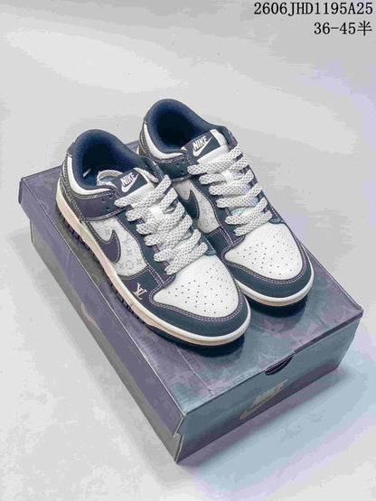 Nike Dunk Low Louis Vuitton Print-Panel Sneakers, Navy and White
