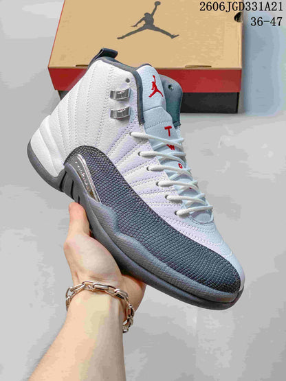 Jordan Air Jordan 12 High-Top Basketball Shoes, White/Grey, 308317-001