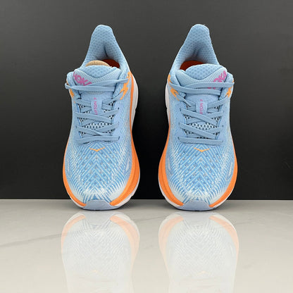 HOKA Clifton 9 Blue and Orange Running Shoes