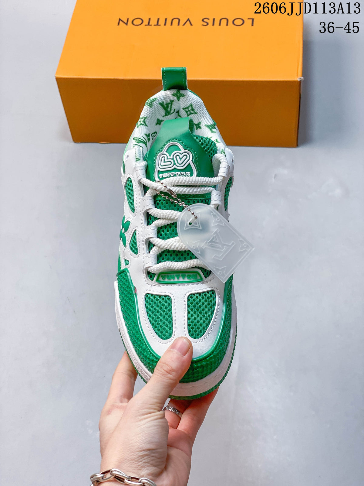 Louis Vuitton LV Trainer-Style Sneakers in Green and White