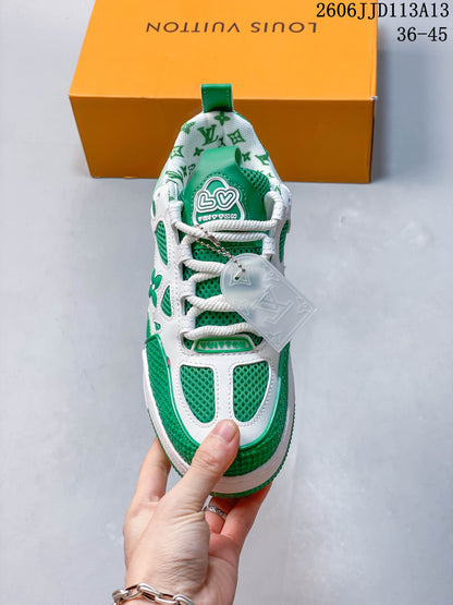 Louis Vuitton LV Trainer-Style Sneakers in Green and White