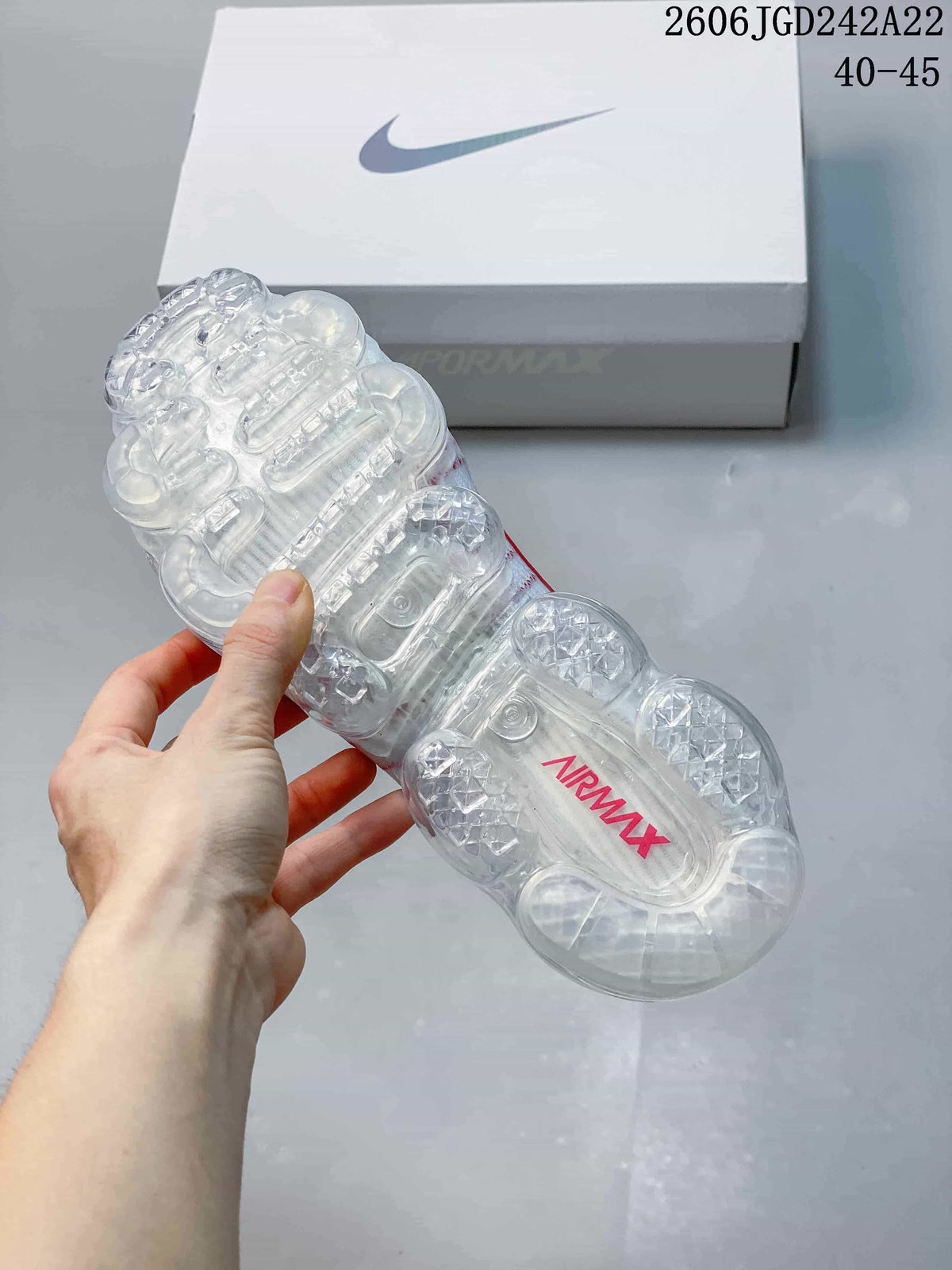 Nike VaporMax Flyknit Running Sneakers, White and Red