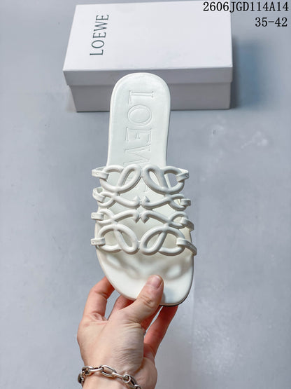 Loewe Petal Anagram Flat Slide Sandals in White