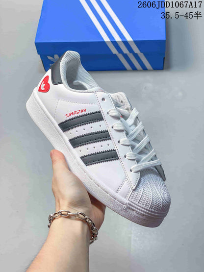 Adidas Superstar White Sneakers with Gray Stripes