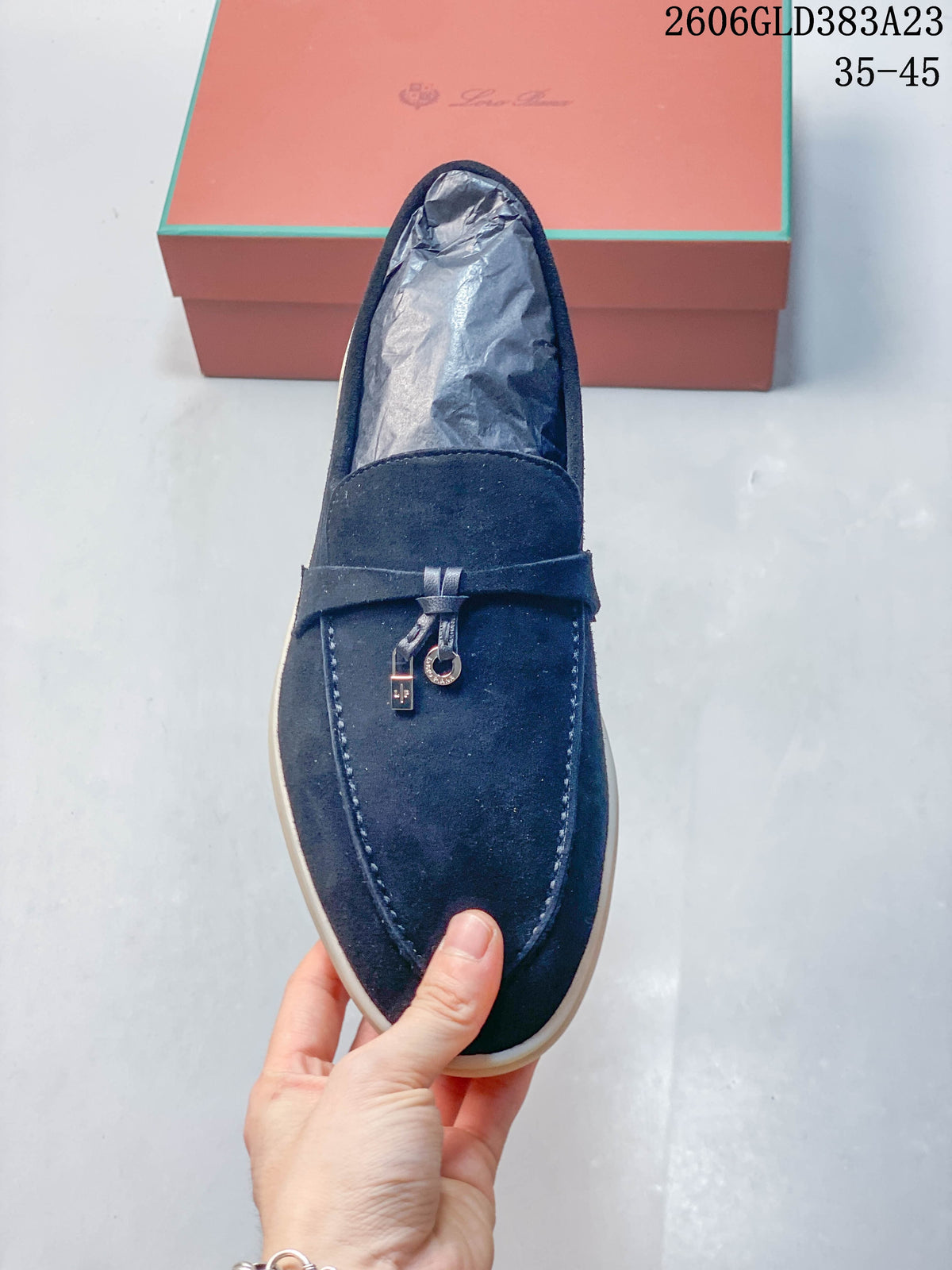Loro Piana Lock Loafers, Navy, 2606GLD383A23